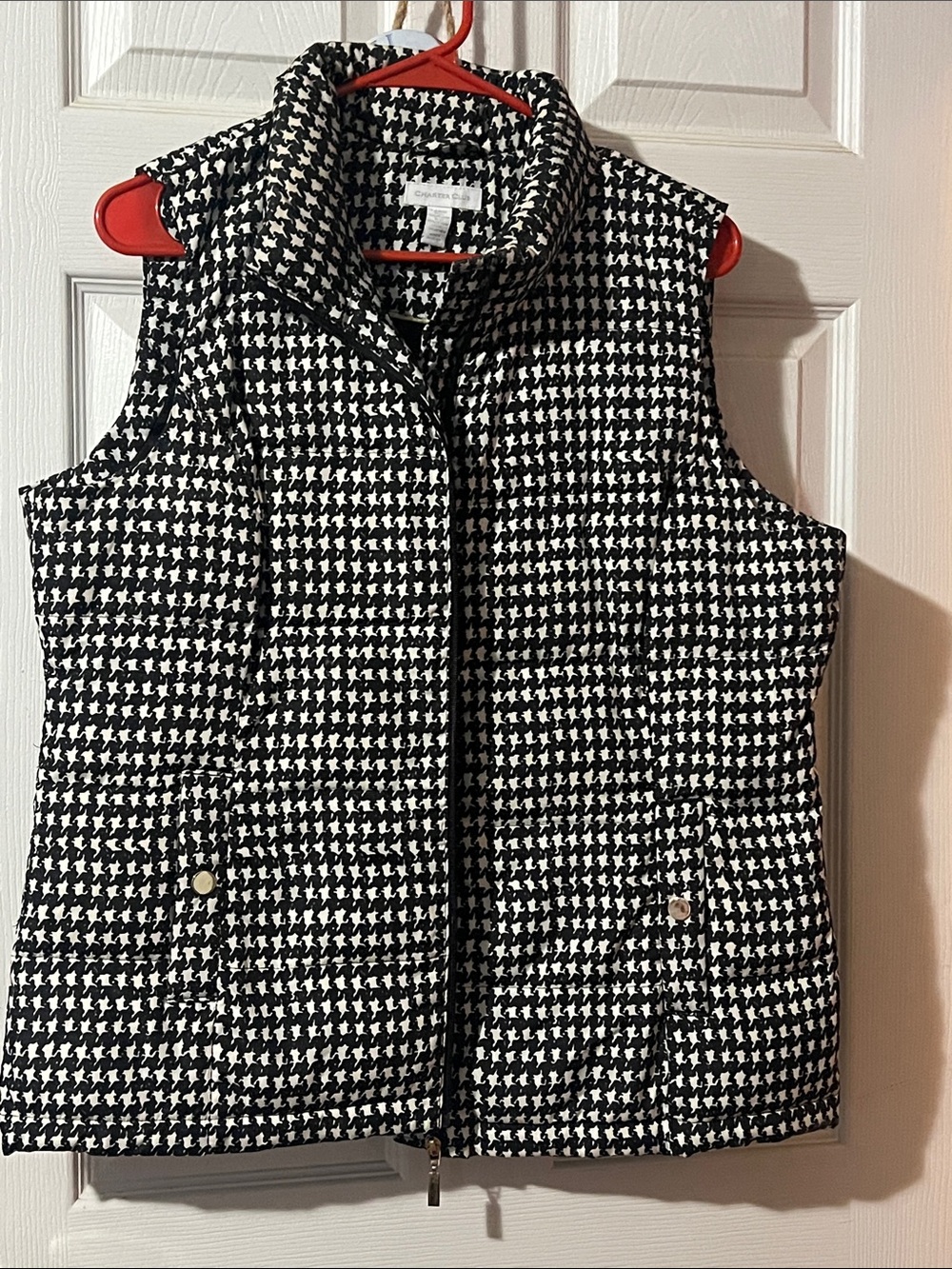 Charter Club Black & White Houndstooth Quilted Vest